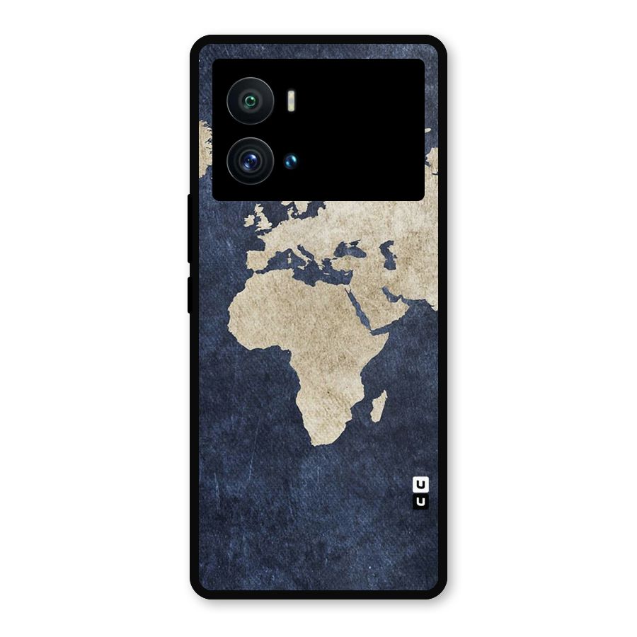 World Map Blue Gold Metal Back Case for iQOO 9 Pro