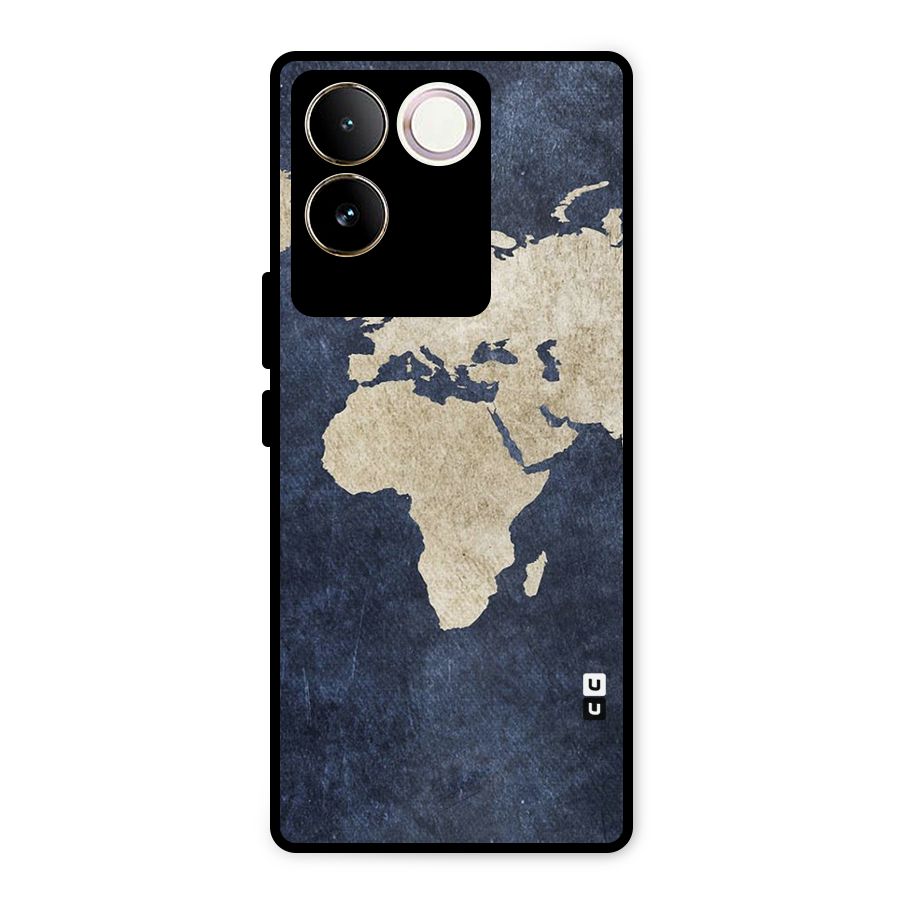 World Map Blue Gold Metal Back Case for iQOO Z7 Pro