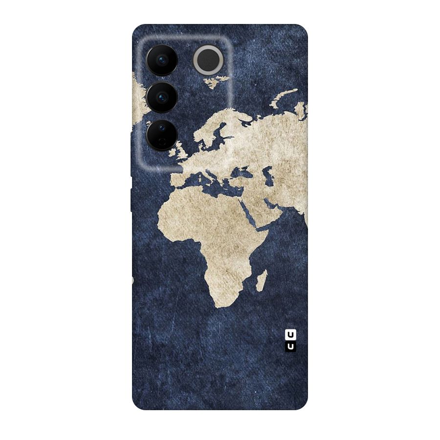 World Map Blue Gold Original Polycarbonate Back Case for Vivo V27