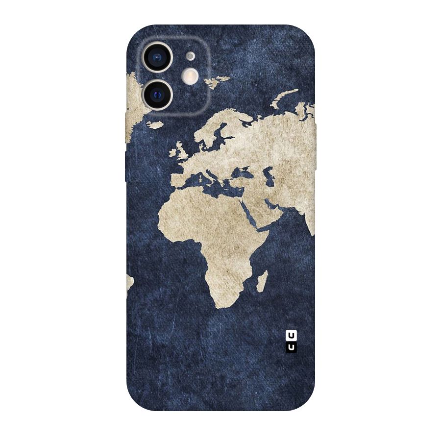 World Map Blue Gold Original Polycarbonate Back Case for iPhone 12