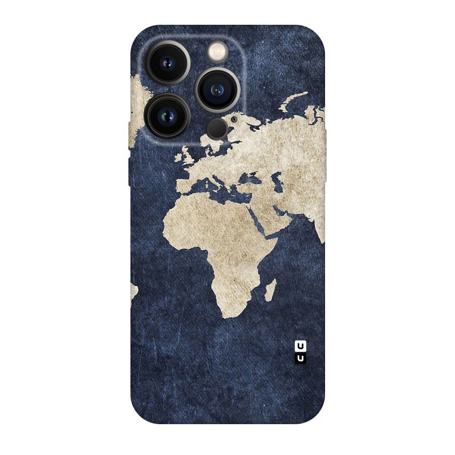 World Map Blue Gold Original Polycarbonate Back Case for iPhone 14 Pro