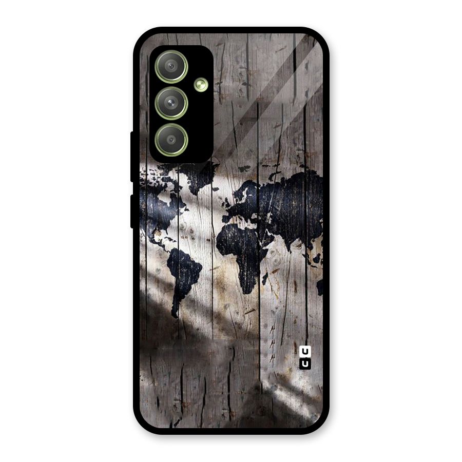 World Map Wood Design Glass Back Case for Galaxy A54