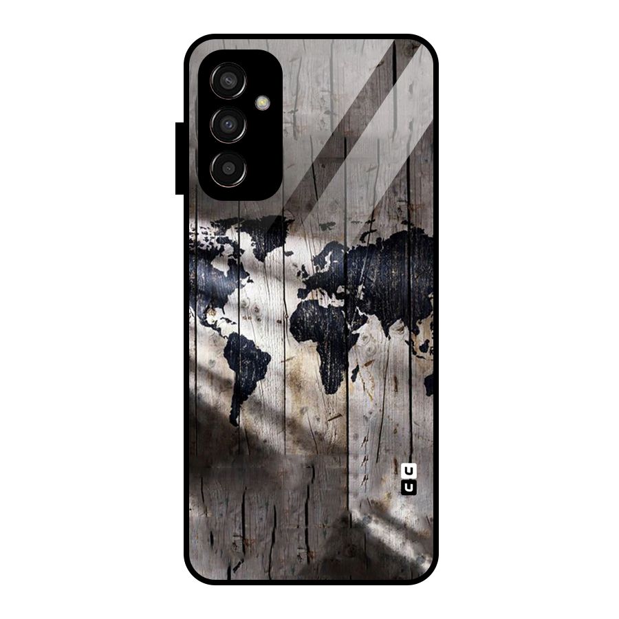 World Map Wood Design Glass Back Case for Galaxy F13