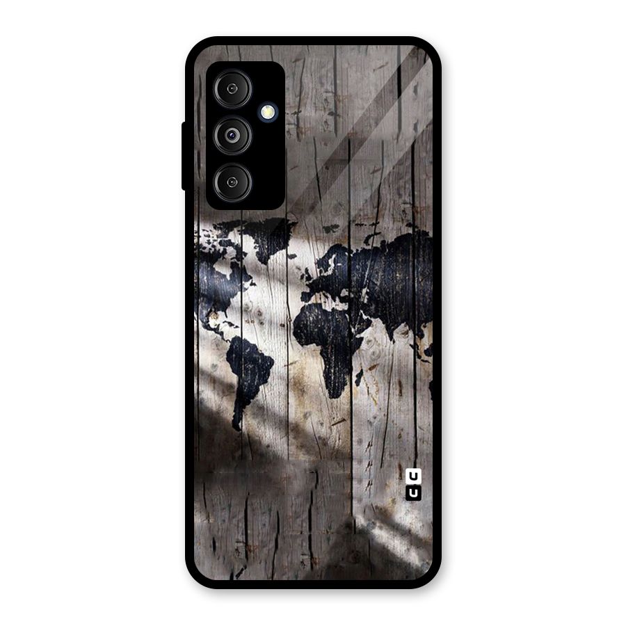 World Map Wood Design Glass Back Case for Galaxy M14 5G