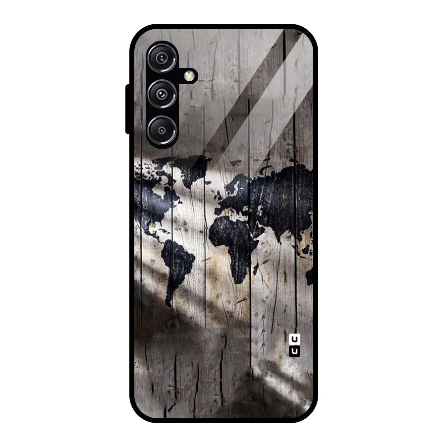 World Map Wood Design Glass Back Case for Galaxy M34 5G