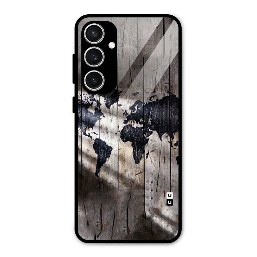 World Map Wood Design Glass Back Case for Galaxy S23 FE