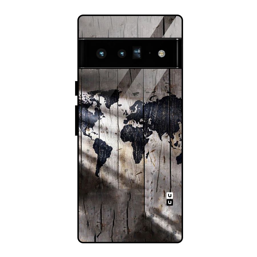 World Map Wood Design Glass Back Case for Google Pixel 6 Pro