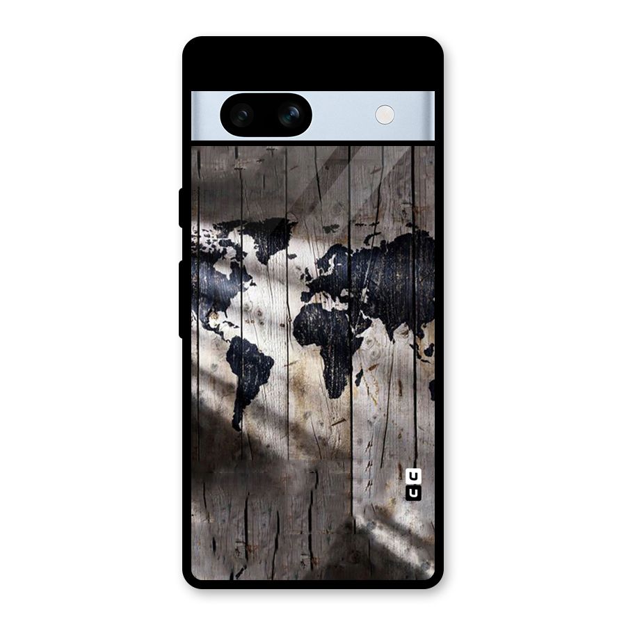 World Map Wood Design Glass Back Case for Google Pixel 7a