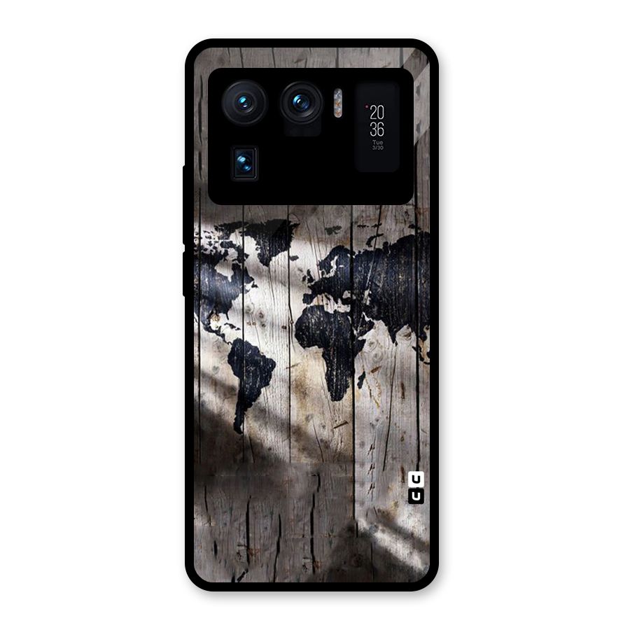 World Map Wood Design Glass Back Case for Mi 11 Ultra