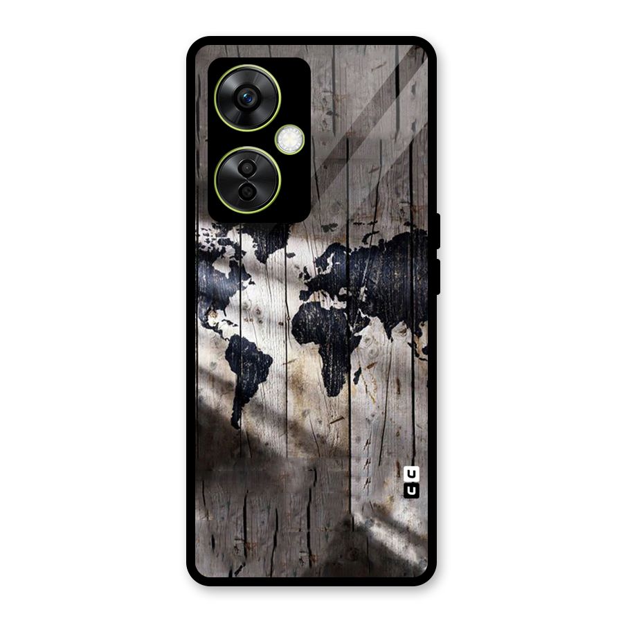 World Map Wood Design Glass Back Case for OnePlus Nord CE 3 Lite