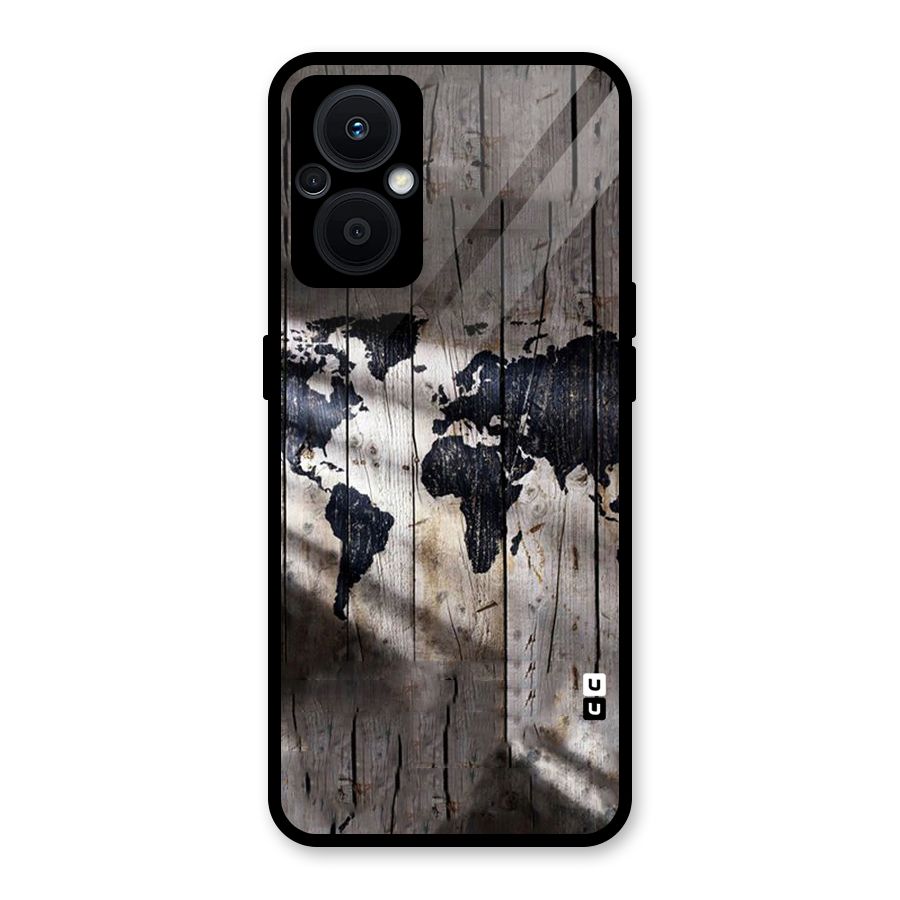 World Map Wood Design Glass Back Case for Oppo F21s Pro 5G
