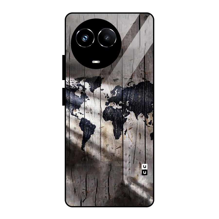 World Map Wood Design Glass Back Case for Realme 11X
