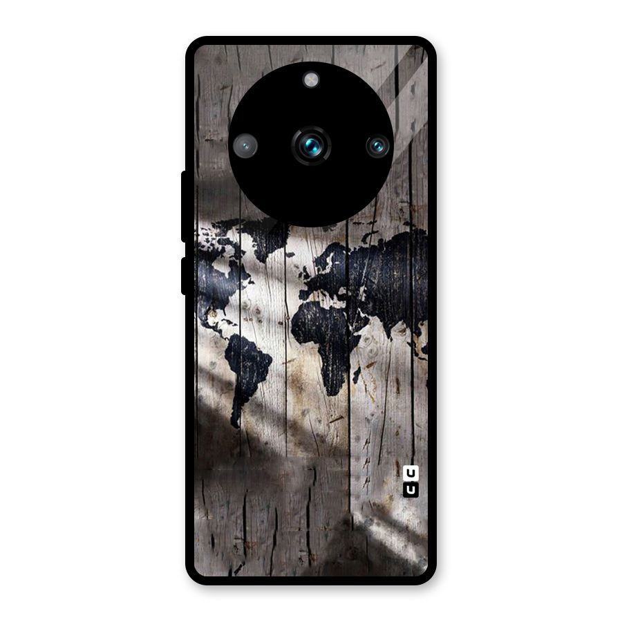 World Map Wood Design Glass Back Case for Realme 11 Pro