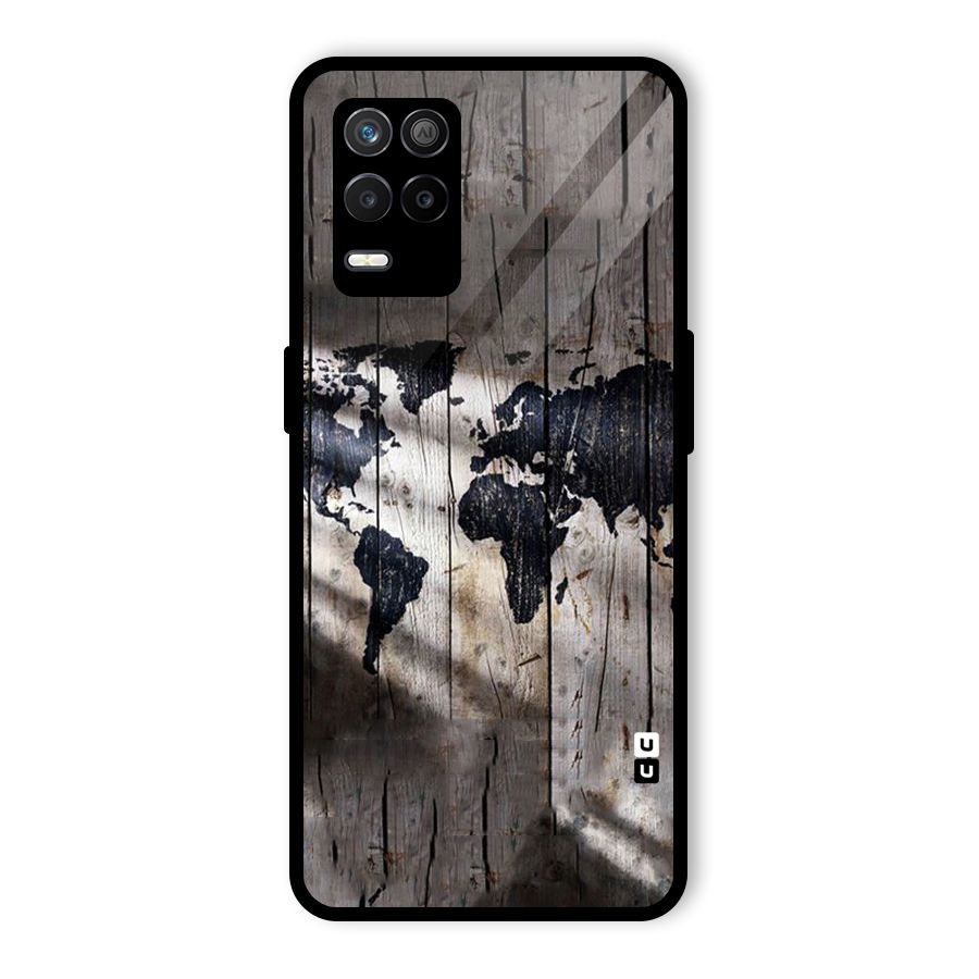 World Map Wood Design Glass Back Case for Realme 8s 5G