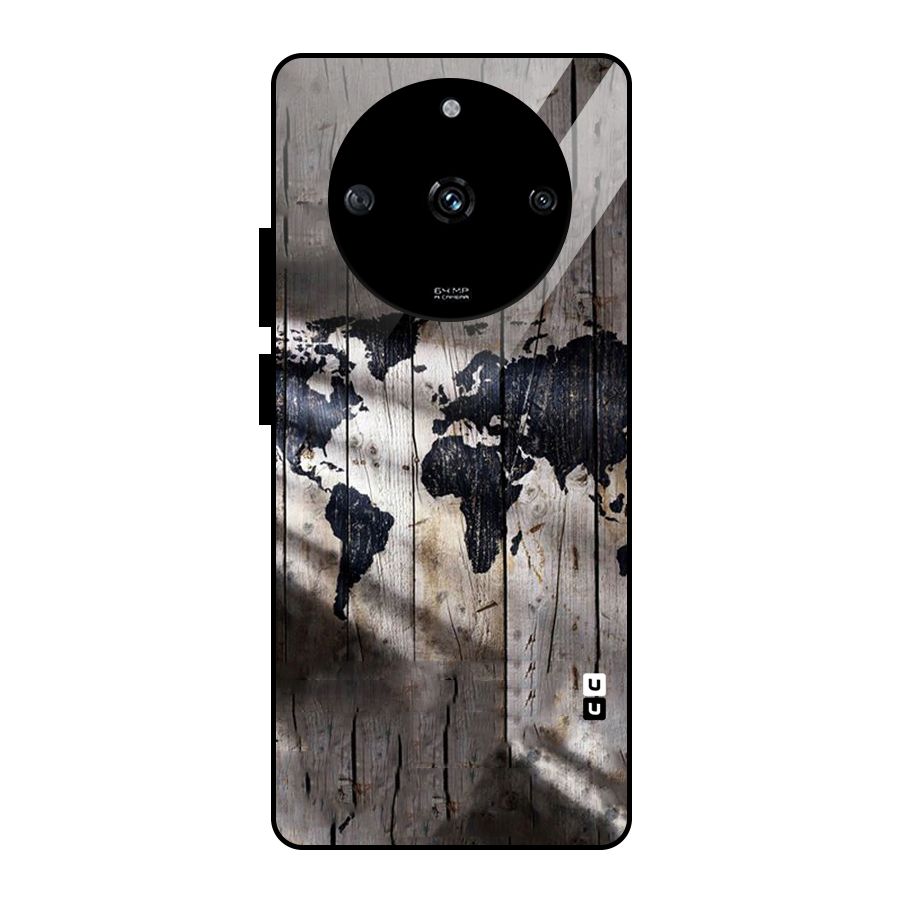 World Map Wood Design Glass Back Case for Realme Narzo 60 5G