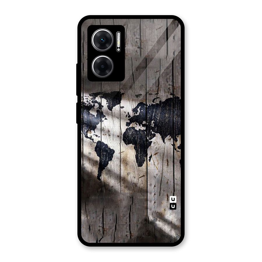 World Map Wood Design Glass Back Case for Redmi 11 Prime 5G