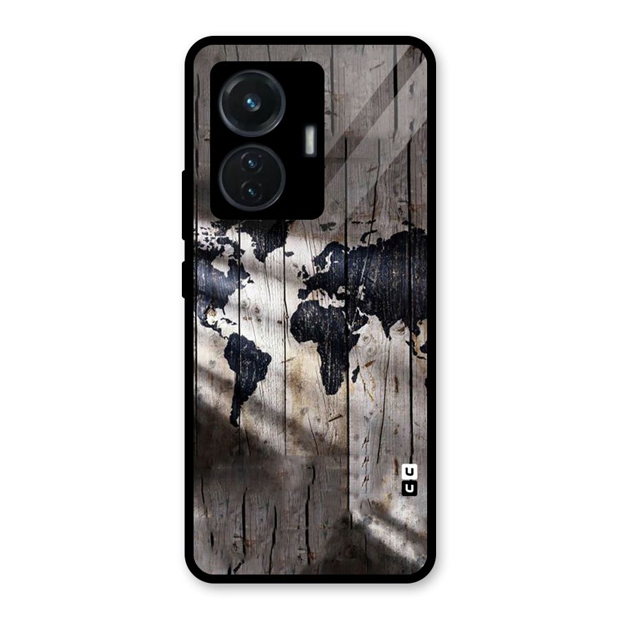 World Map Wood Design Glass Back Case for Vivo T1 44W