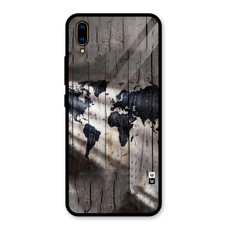 World Map Wood Design Glass Back Case for Vivo V11 Pro