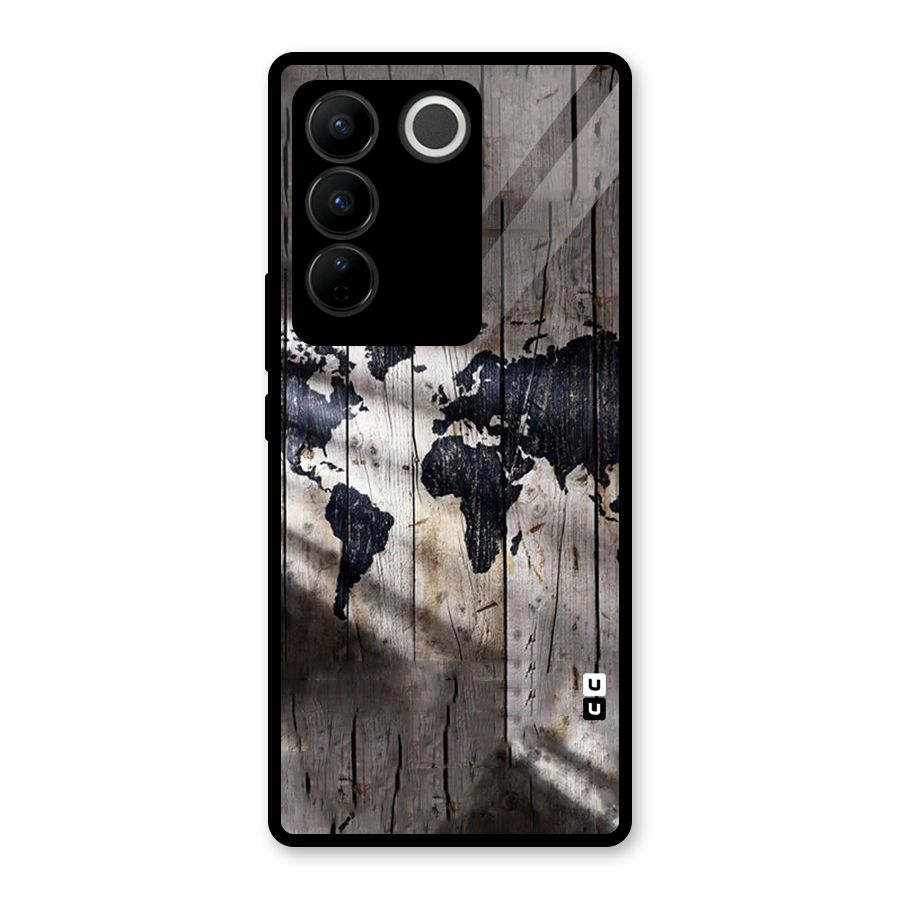 World Map Wood Design Glass Back Case for Vivo V27