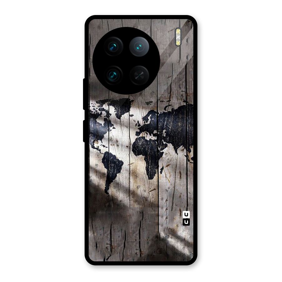 World Map Wood Design Glass Back Case for Vivo X90 Pro