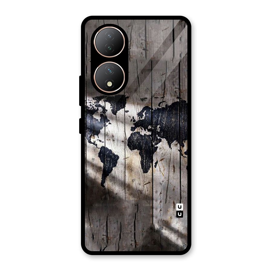 World Map Wood Design Glass Back Case for Vivo Y100A