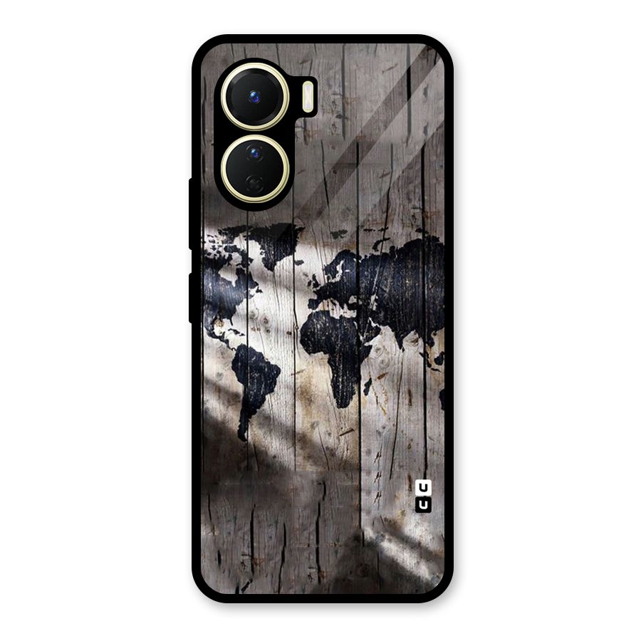 World Map Wood Design Glass Back Case for Vivo Y56