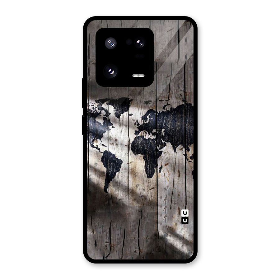 World Map Wood Design Glass Back Case for Xiaomi 13 Pro