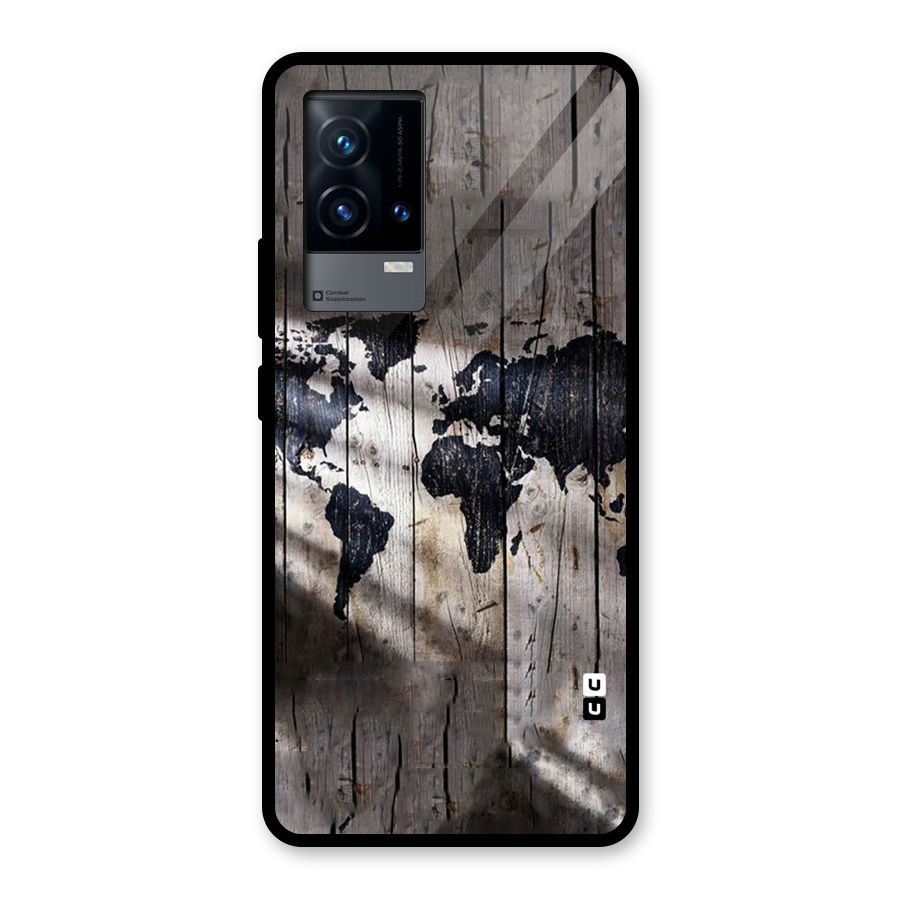 World Map Wood Design Glass Back Case for iQOO 9 5G