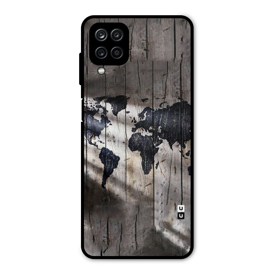 World Map Wood Design Metal Back Case for Galaxy A12