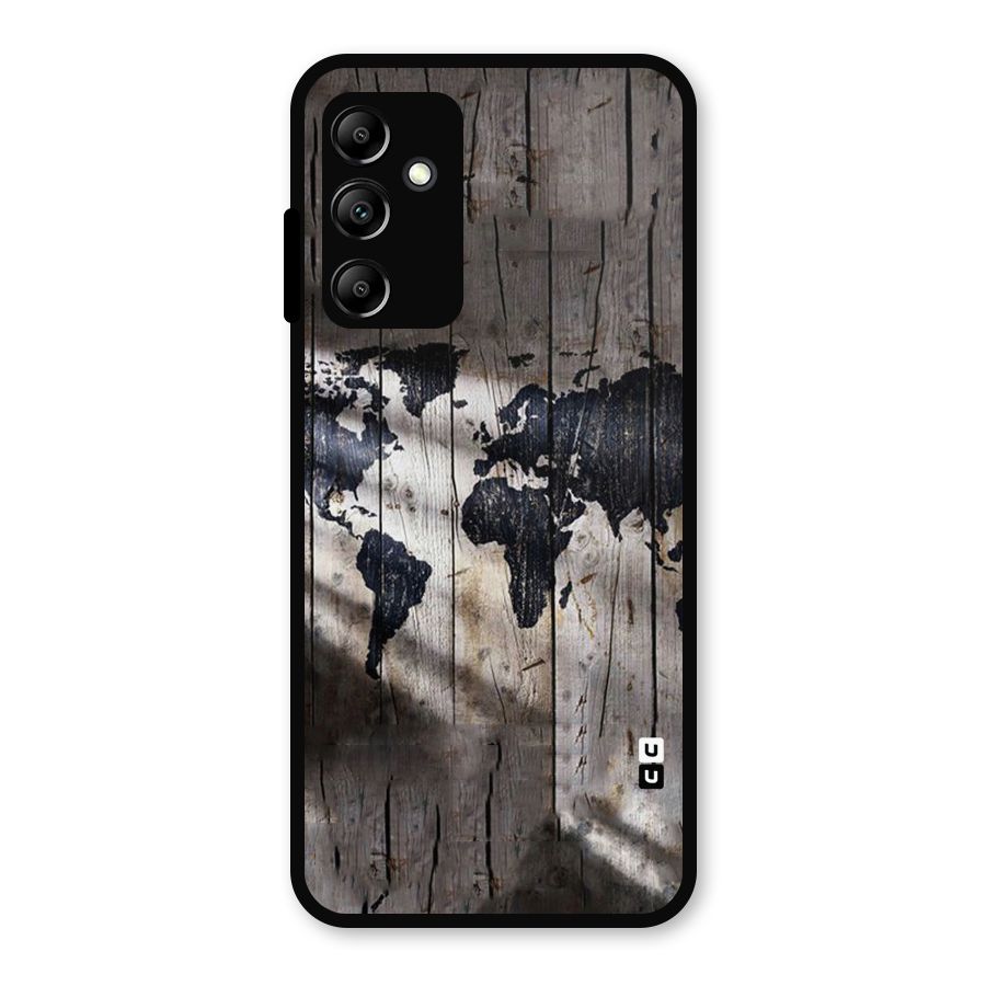 World Map Wood Design Metal Back Case for Galaxy A14 5G