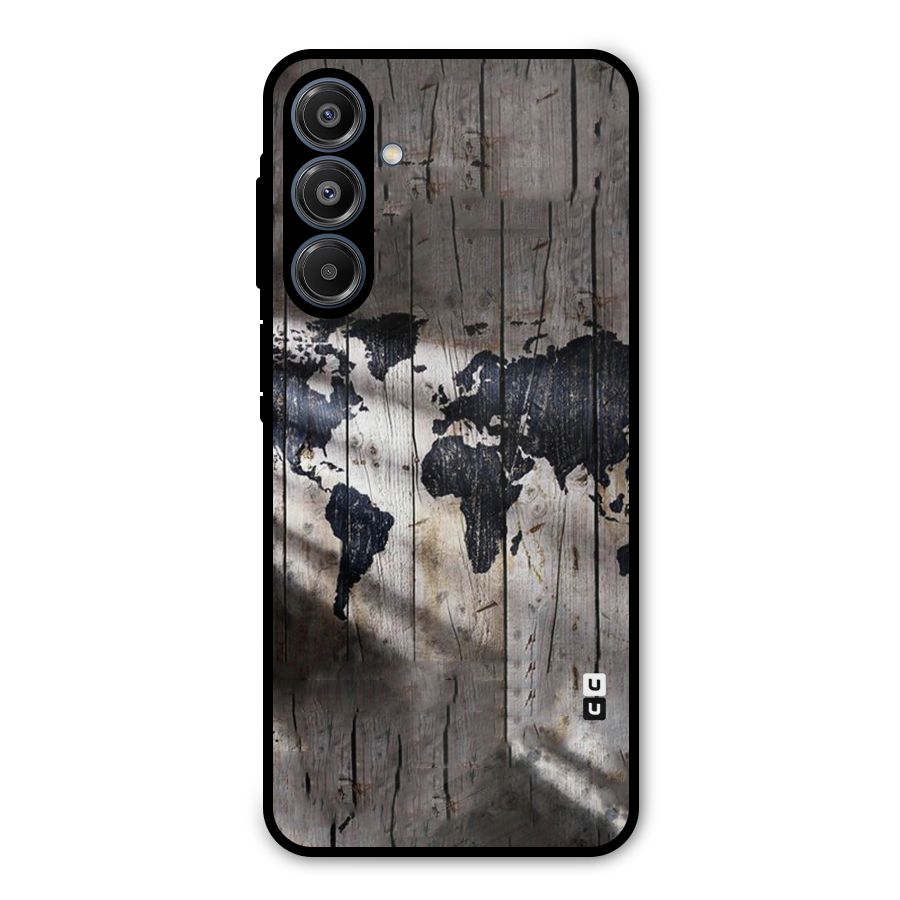 World Map Wood Design Metal Back Case for Galaxy A16 5G