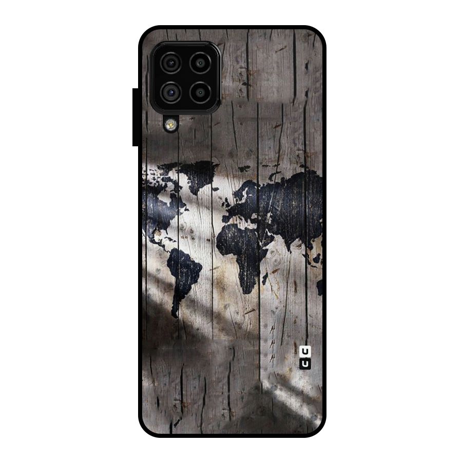 World Map Wood Design Metal Back Case for Galaxy A22 4G