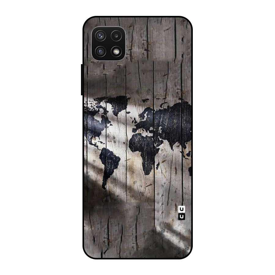 World Map Wood Design Metal Back Case for Galaxy A22 5G