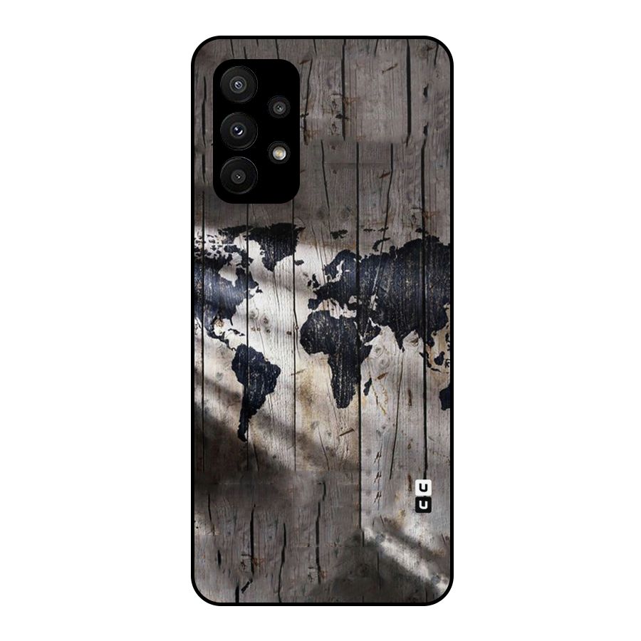 World Map Wood Design Metal Back Case for Galaxy A23