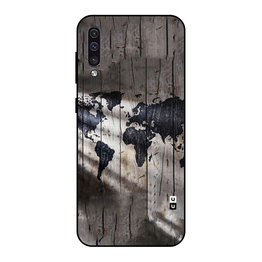 World Map Wood Design Metal Back Case for Galaxy A30s