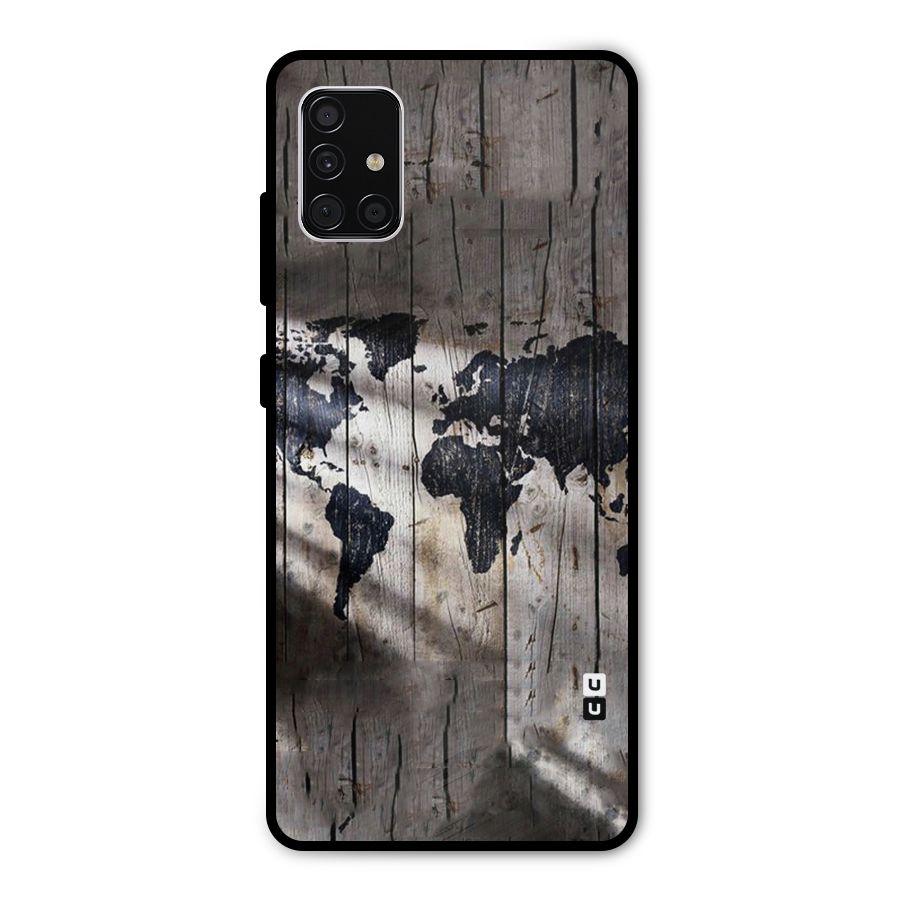 World Map Wood Design Metal Back Case for Galaxy A51