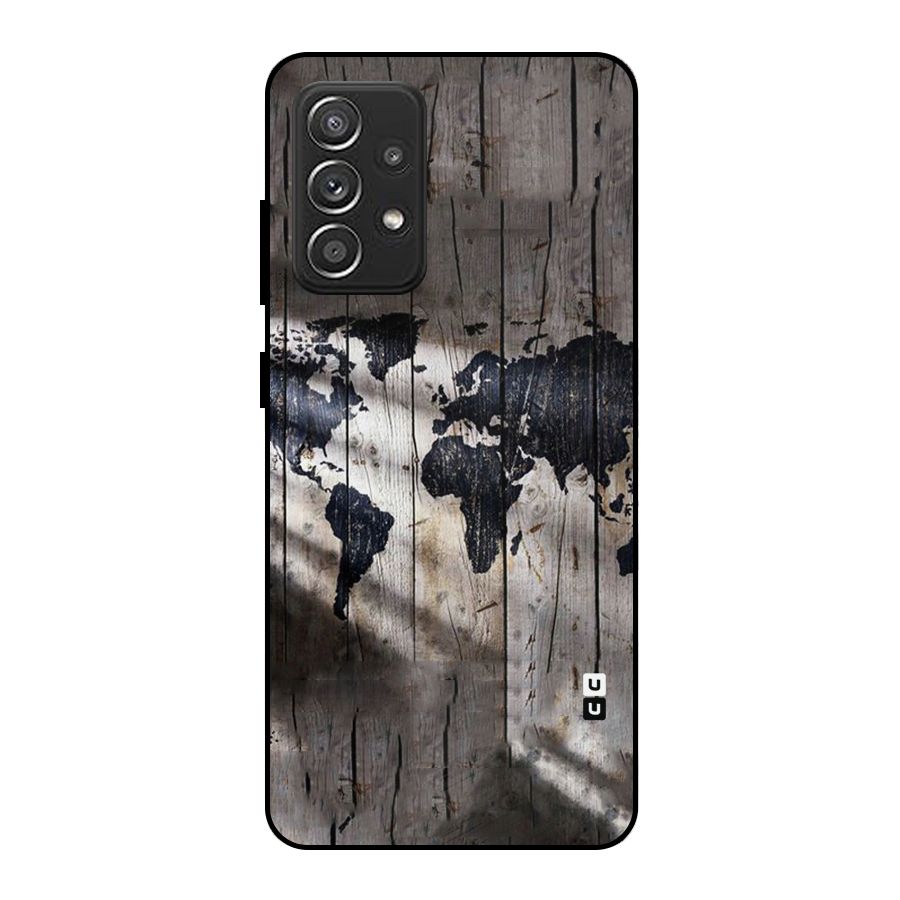 World Map Wood Design Metal Back Case for Galaxy A52