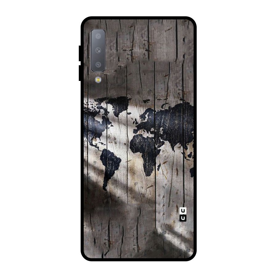 World Map Wood Design Metal Back Case for Galaxy A7 (2018)