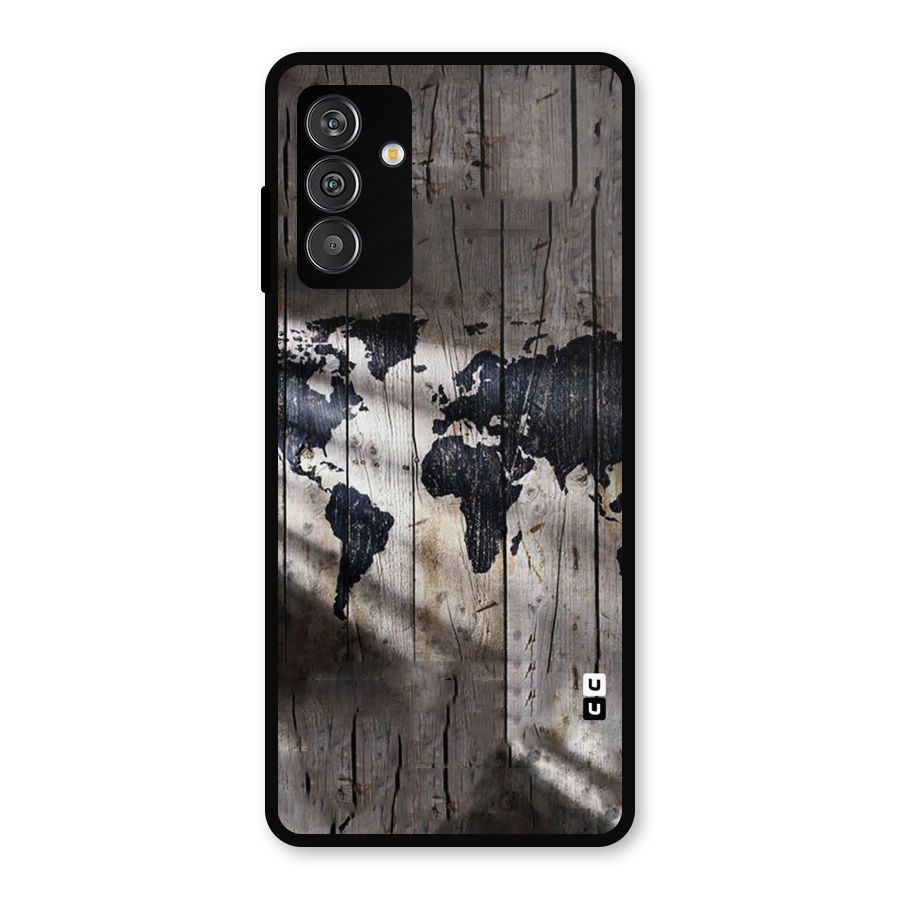 World Map Wood Design Metal Back Case for Galaxy F13