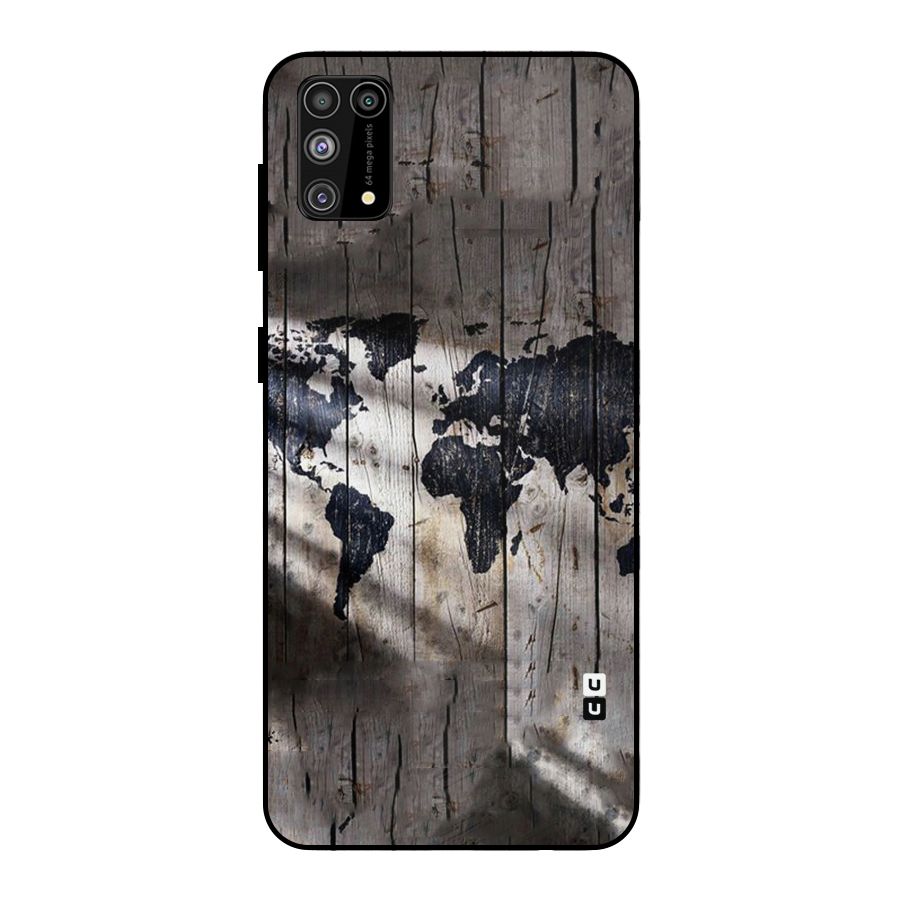 World Map Wood Design Metal Back Case for Galaxy F41