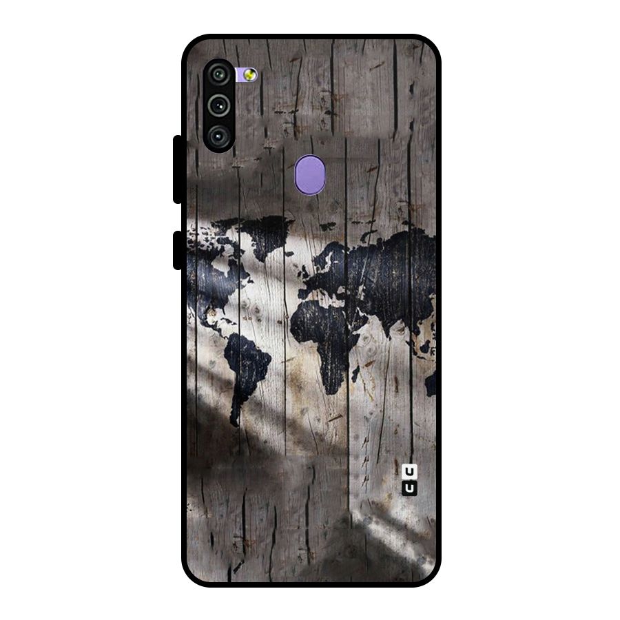 World Map Wood Design Metal Back Case for Galaxy M11