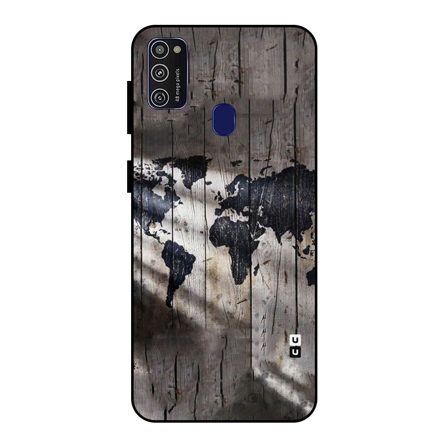 World Map Wood Design Metal Back Case for Galaxy M21