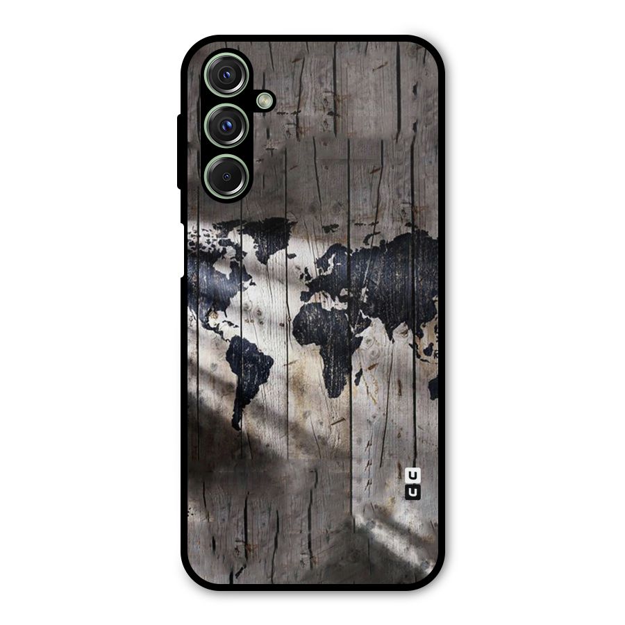 World Map Wood Design Metal Back Case for Galaxy M34