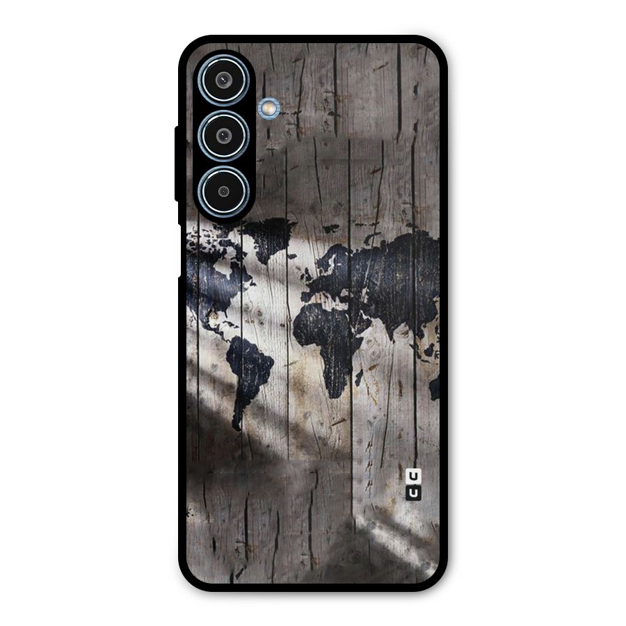 World Map Wood Design Metal Back Case for Galaxy M35