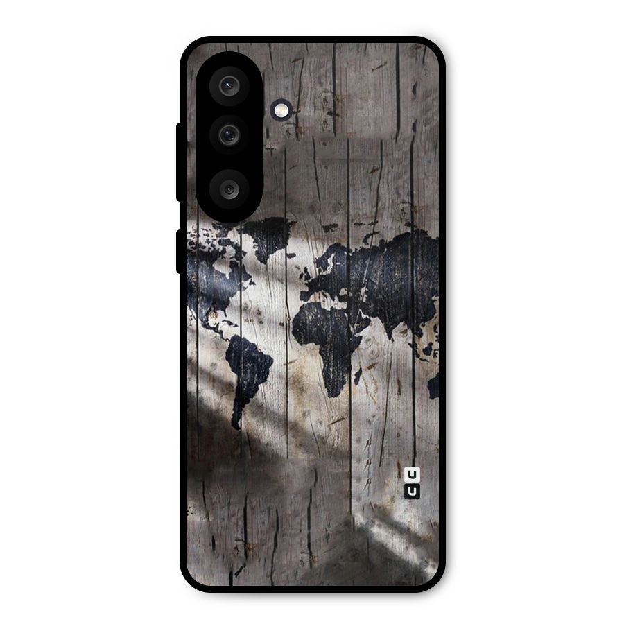 World Map Wood Design Metal Back Case for Galaxy M56
