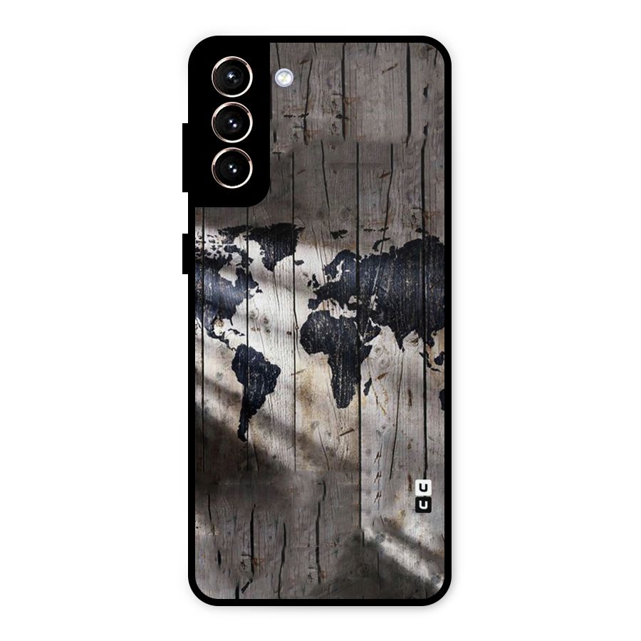 World Map Wood Design Metal Back Case for Galaxy S21 Plus