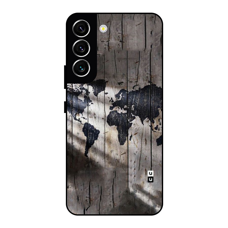 World Map Wood Design Metal Back Case for Galaxy S22 5G