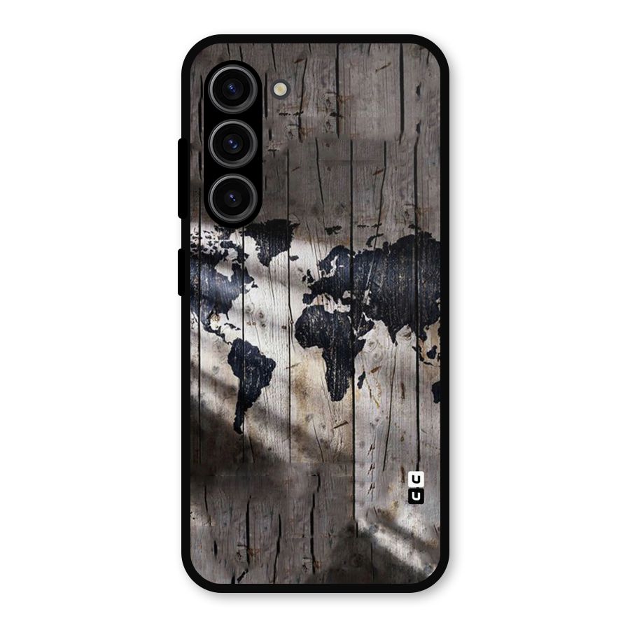 World Map Wood Design Metal Back Case for Galaxy S23