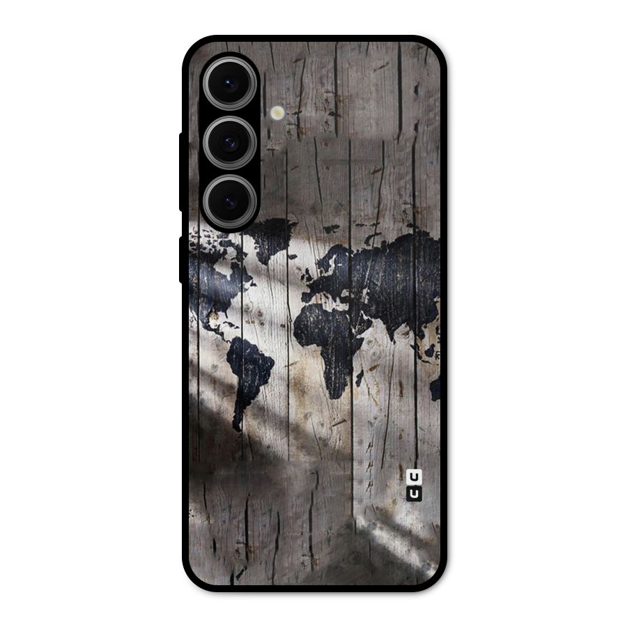 World Map Wood Design Metal Back Case for Galaxy S24 FE