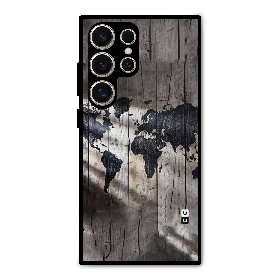 World Map Wood Design Metal Back Case for Galaxy S24 Ultra